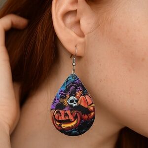 🌺 Halloween Pumpkin Teardrop Earrings 🎃